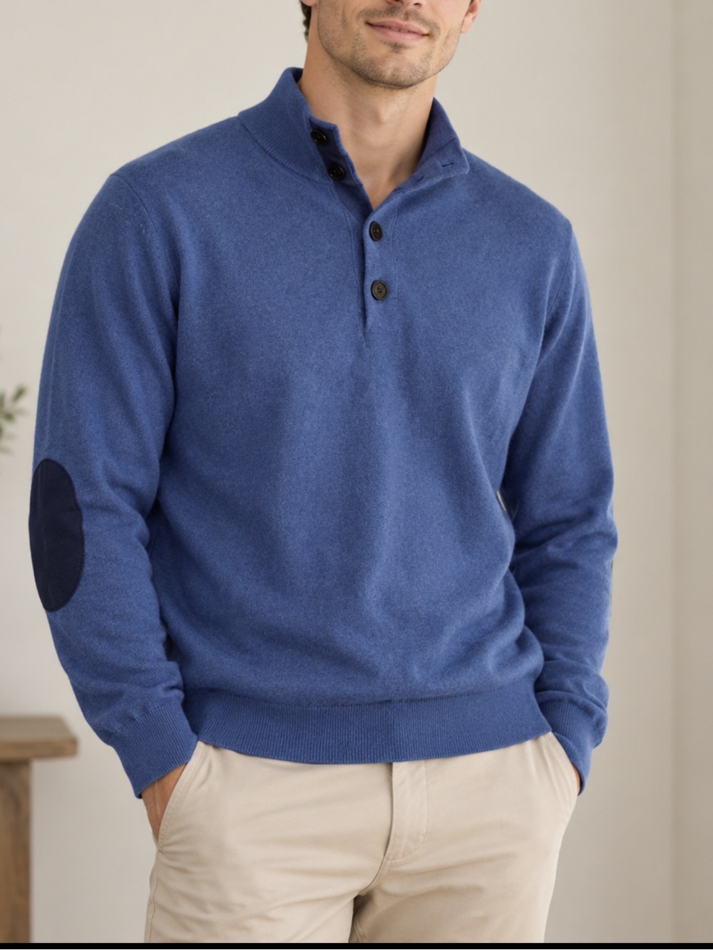 Enzo Mantovani Men’s M 100% Cashmere Button Mock Neck Sweater Blue Made Italy